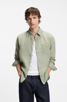 Relaxed-fit shirt in linen, Light Green