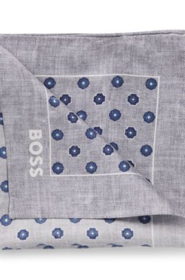 BOSS ONE Silk pocket square with digital print and logo, Light Grey