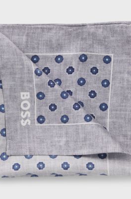 BOSS ONE Silk pocket square with digital print and logo, Light Grey