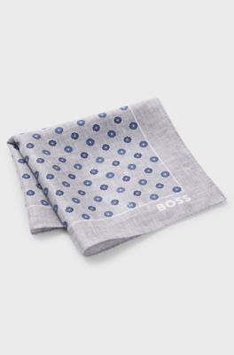 BOSS ONE Silk pocket square with digital print and logo, Light Grey
