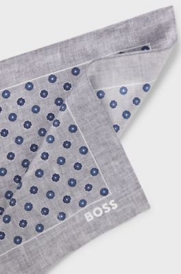 BOSS ONE Silk pocket square with digital print and logo, Light Grey