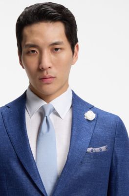 BOSS ONE Silk pocket square with digital print and logo, Light Grey