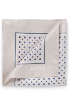 Einstecktuch aus Seide mit Digitaldruck und Logo, Hellbeige