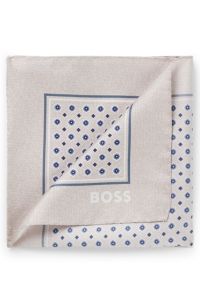 Pochette de costume en soie &agrave; imprim&eacute; num&eacute;rique et logo, Beige clair