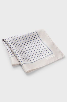 BOSS ONE Silk pocket square with digital print and logo, Light Beige