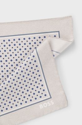 BOSS ONE Silk pocket square with digital print and logo, Light Beige