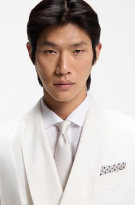 Einstecktuch aus Seide mit Digitaldruck und Logo, Hellbeige