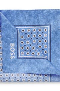 Pochette de costume en soie &agrave; imprim&eacute; num&eacute;rique et logo, Bleu
