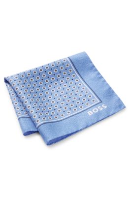 Einstecktuch aus Seide mit Digitaldruck und Logo, Blau