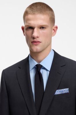 BOSS ONE Silk pocket square with digital print and logo, Blue