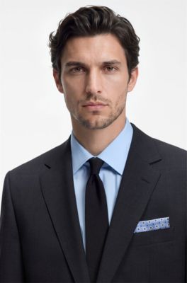 BOSS ONE Silk pocket square with digital print and logo, Blue