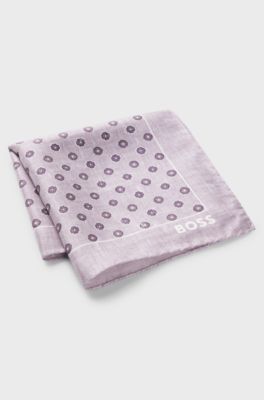 BOSS ONE Silk pocket square with digital print and logo, Light Purple