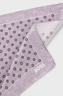 BOSS ONE Silk pocket square with digital print and logo, Light Purple
