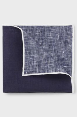 BOSS ONE Linen pocket square with contrast border, Dark Blue