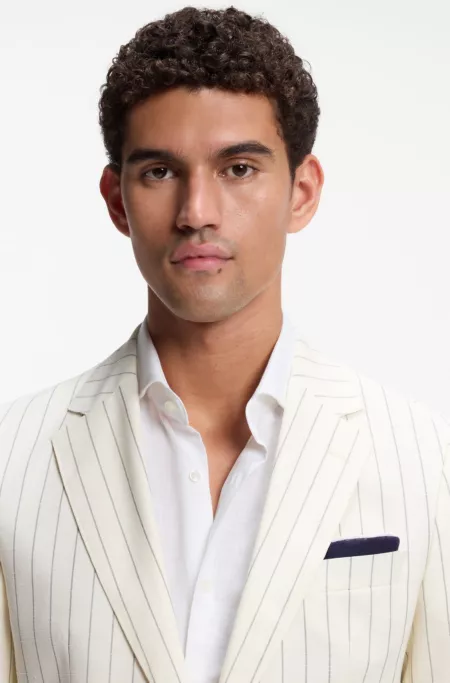 BOSS ONE Linen pocket square with contrast border