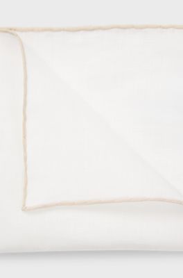 BOSS ONE Linen pocket square with contrast border, Light Beige