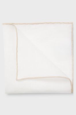 BOSS ONE Linen pocket square with contrast border, Light Beige