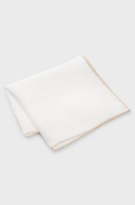 BOSS ONE Pochet van linnen met contrastrand, Lichtbeige