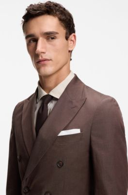 BOSS ONE Pochet van linnen met contrastrand, Lichtbeige