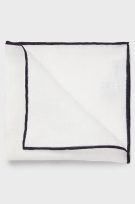 BOSS ONE Pochet van linnen met contrastrand, Donkerblauw