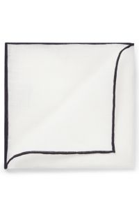 Linen pocket square with contrast border, Dark Blue