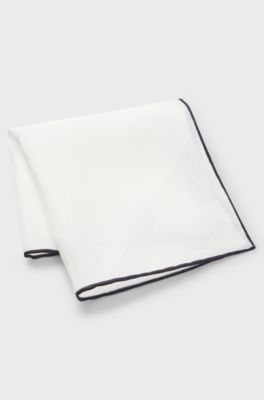 Linen pocket square with contrast border, Dark Blue