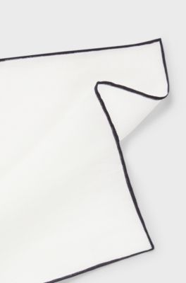 Linen pocket square with contrast border, Dark Blue