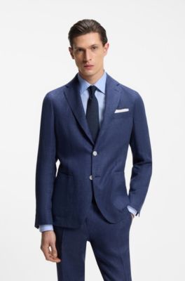 Linen pocket square with contrast border, Dark Blue