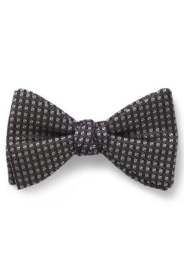 Silk bow tie with jacquard pattern, Black