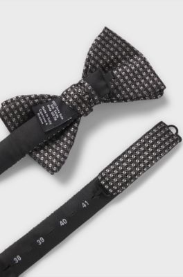 Silk bow tie with jacquard pattern, Black