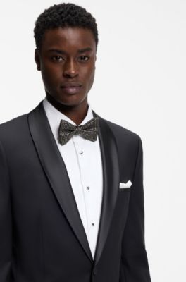Silk bow tie with jacquard pattern, Black