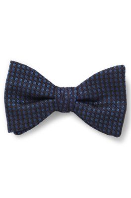 Silk bow tie with jacquard pattern, Dark Blue