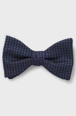 Silk bow tie with jacquard pattern, Dark Blue