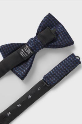 Silk bow tie with jacquard pattern, Dark Blue