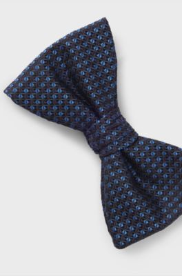 Silk bow tie with jacquard pattern, Dark Blue