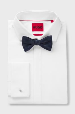 Silk bow tie with jacquard pattern, Dark Blue