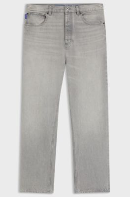 Baggy-fit jeans in grey stonewashed denim, Light Grey