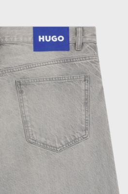 Baggy-fit jeans in grey stonewashed denim, Light Grey