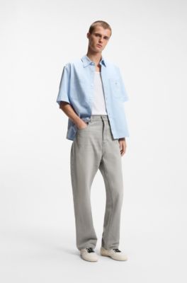 Jean Baggy en denim gris stone-washed, Gris chin&eacute;
