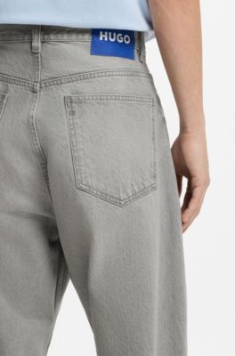 Baggy-fit jeans in grey stonewashed denim, Light Grey
