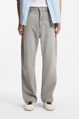 Baggy-fit jeans in grey stonewashed denim, Light Grey