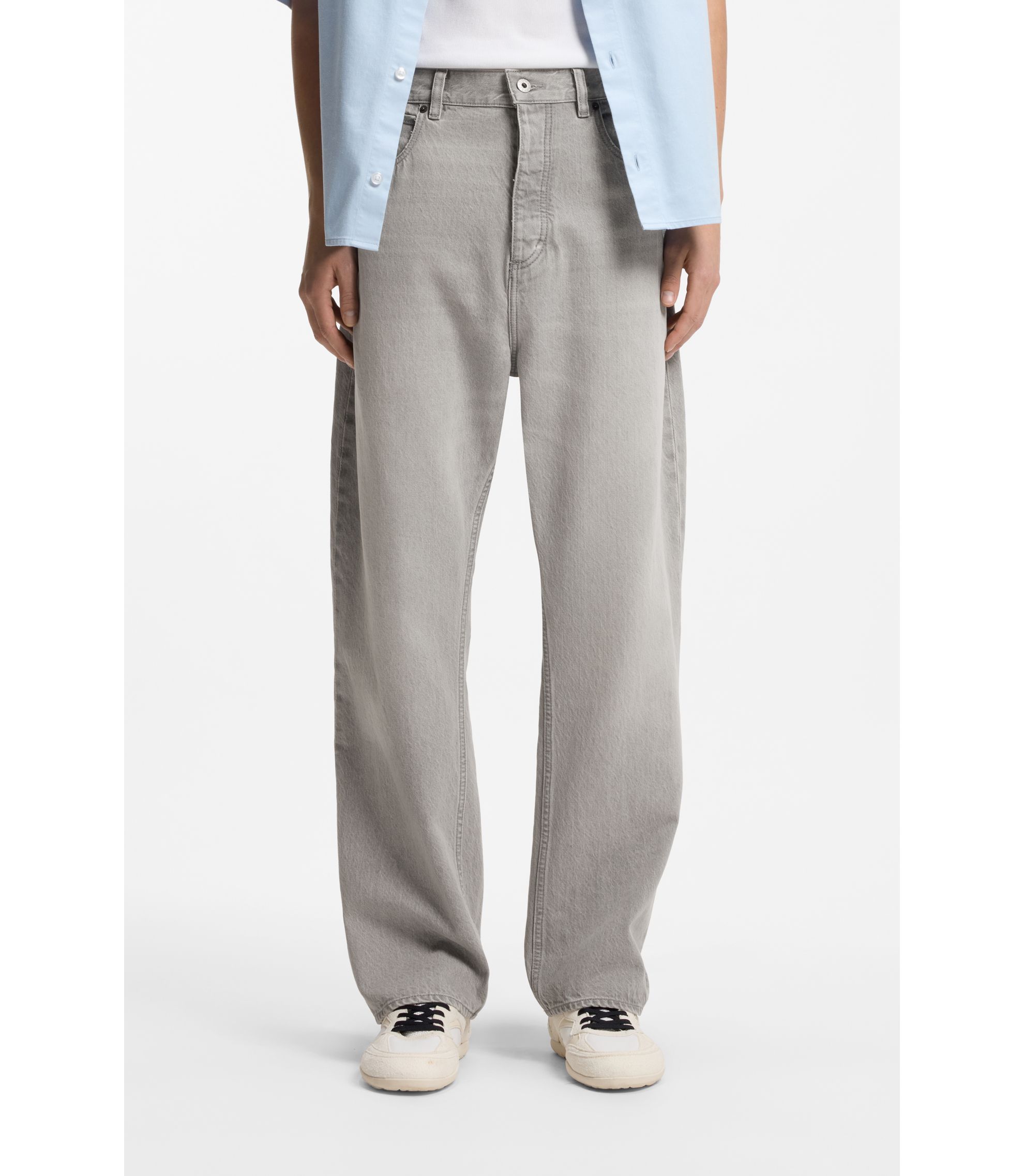 Baggy-Fit Jeans aus grauem Stone-washed-Denim