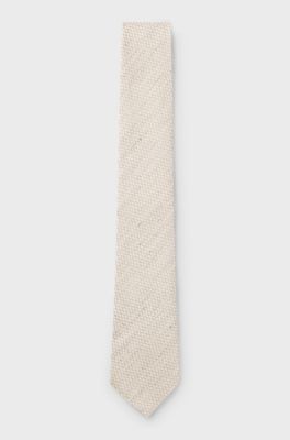 Patterned tie in linen and silk, Light Beige