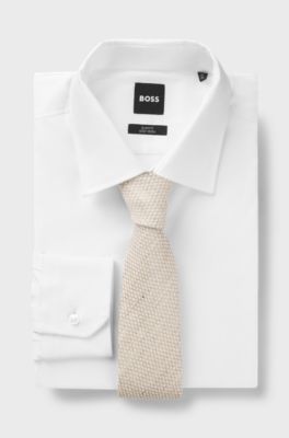 Patterned tie in linen and silk, Light Beige