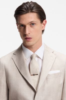 Patterned tie in linen and silk, Light Beige