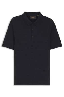 Short-sleeved sweater in silk and cotton, Dark Blue