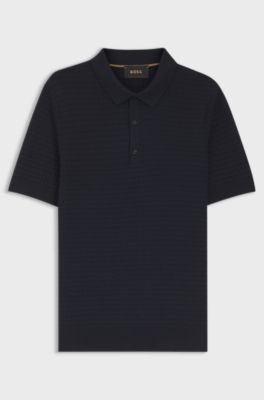 Knit polo in silk and cotton, Dark Blue