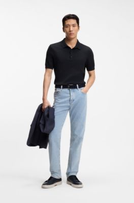 Knit polo in silk and cotton, Dark Blue