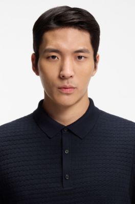 Knit polo in silk and cotton, Dark Blue