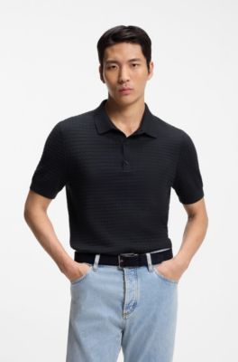 Knit polo in silk and cotton, Dark Blue